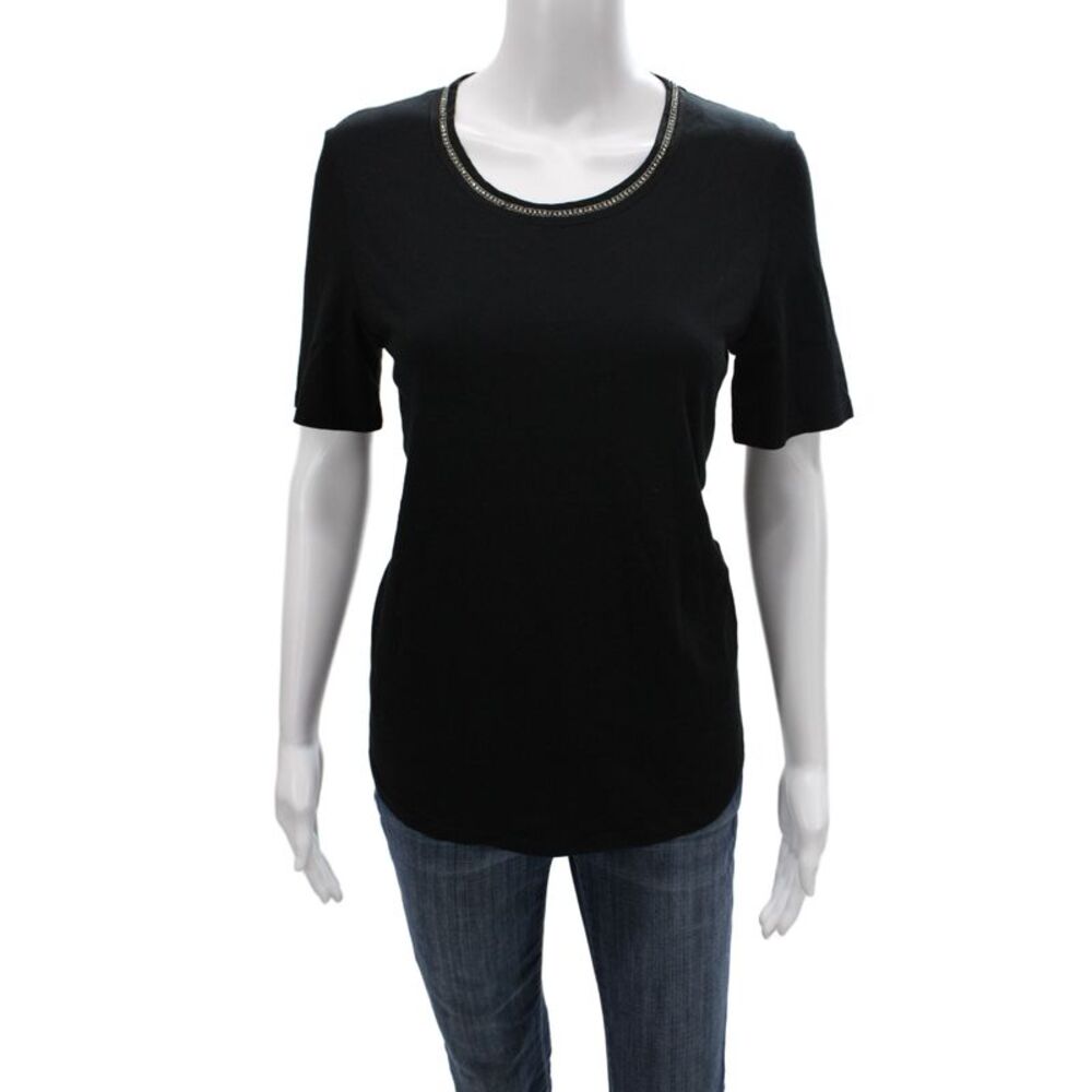 Gerard Darel Women Basic Black Short Sleeve Round Neck T-Shirt Size 1